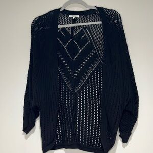 Maurice’s Pointelle Open Knit Cardigan Size XS Black Batwing Sleeves 100% Cotton